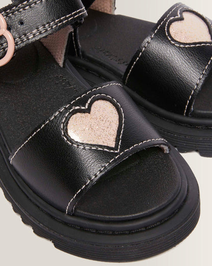 Toddler Marlow Hearts leather Sandals in Black+Powder Pink
