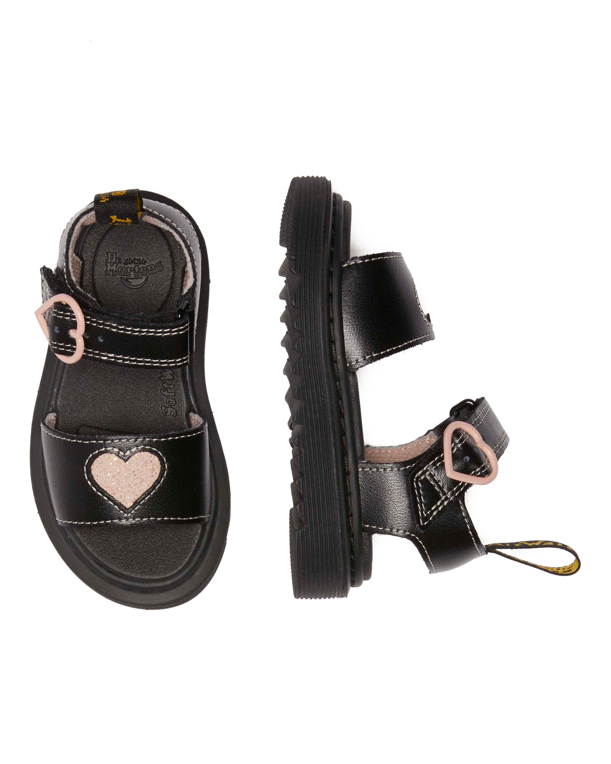 Toddler Marlow Hearts leather Sandals in Black+Powder Pink