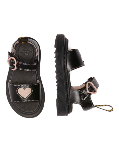 Toddler Marlow Hearts leather Sandals in Black+Powder Pink
