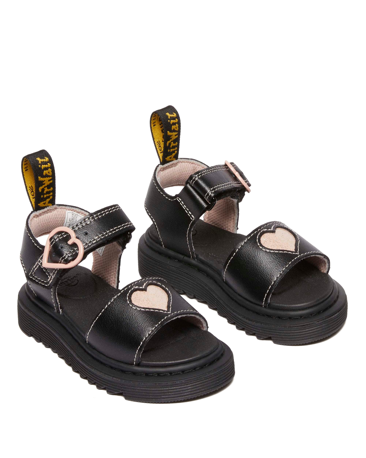 Toddler Marlow Hearts leather Sandals in Black+Powder Pink
