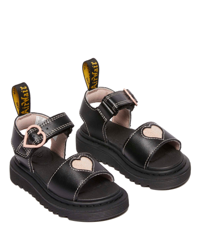 Toddler Marlow Hearts leather Sandals in Black+Powder Pink