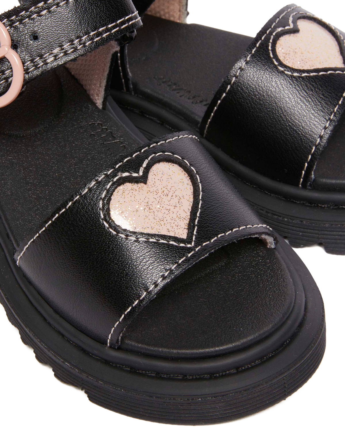 Toddler Marlow Hearts leather Sandals in Black+Powder Pink