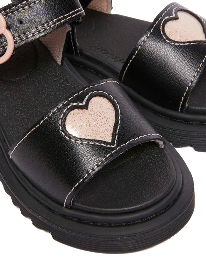 Toddler Marlow Hearts leather Sandals in Black+Powder Pink