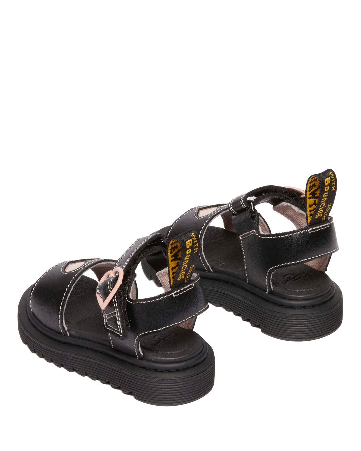 Toddler Marlow Hearts leather Sandals in Black+Powder Pink