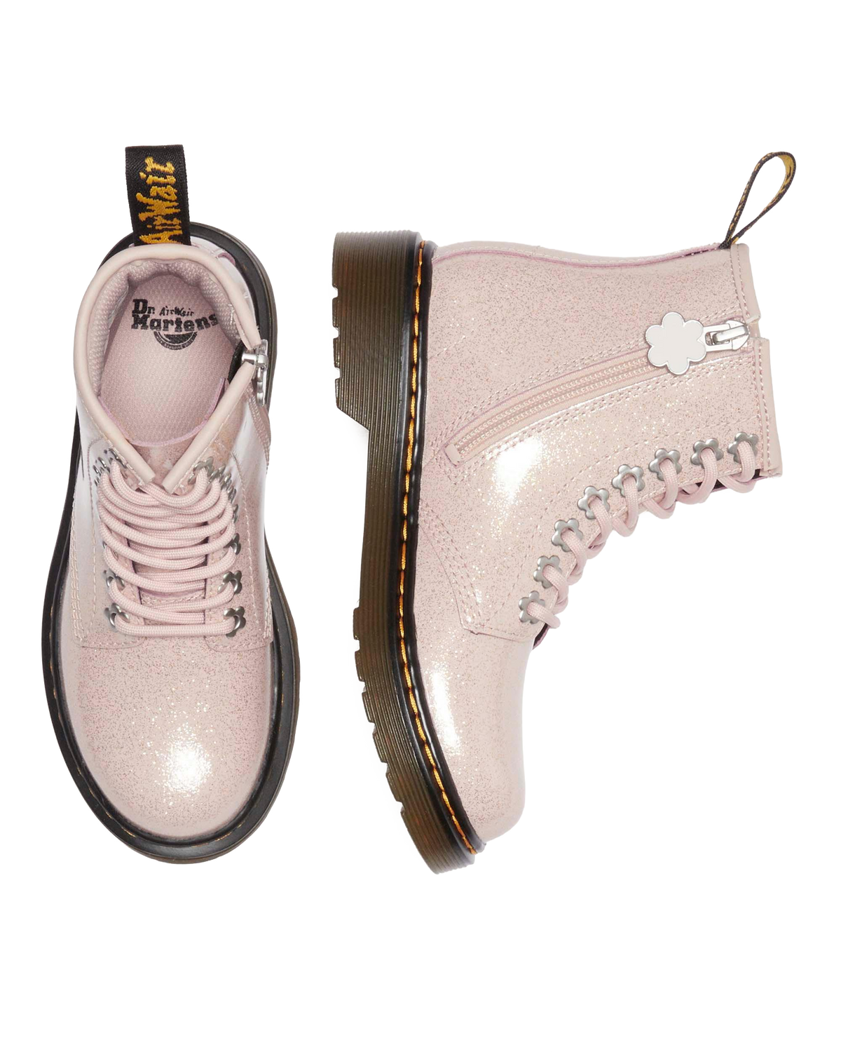 Junior 1460 Glitter Boots in Powder Pink