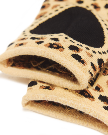 Leopard Heart Cotton Blend Socks in Light Tan