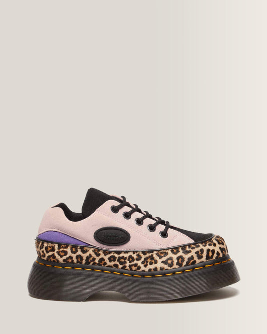 Buzz 5-Eye Leopard and Suede  Shoes in Light Tan+Powder Pink