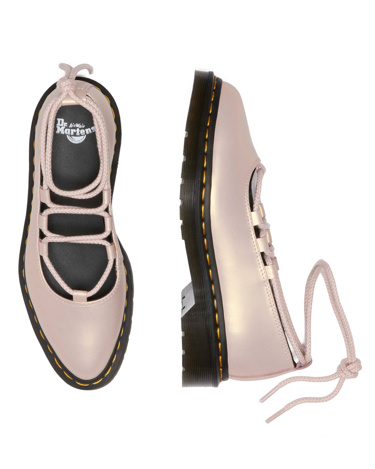 Elphie II iridescent leather ballet flats in Powder Pink+Gold