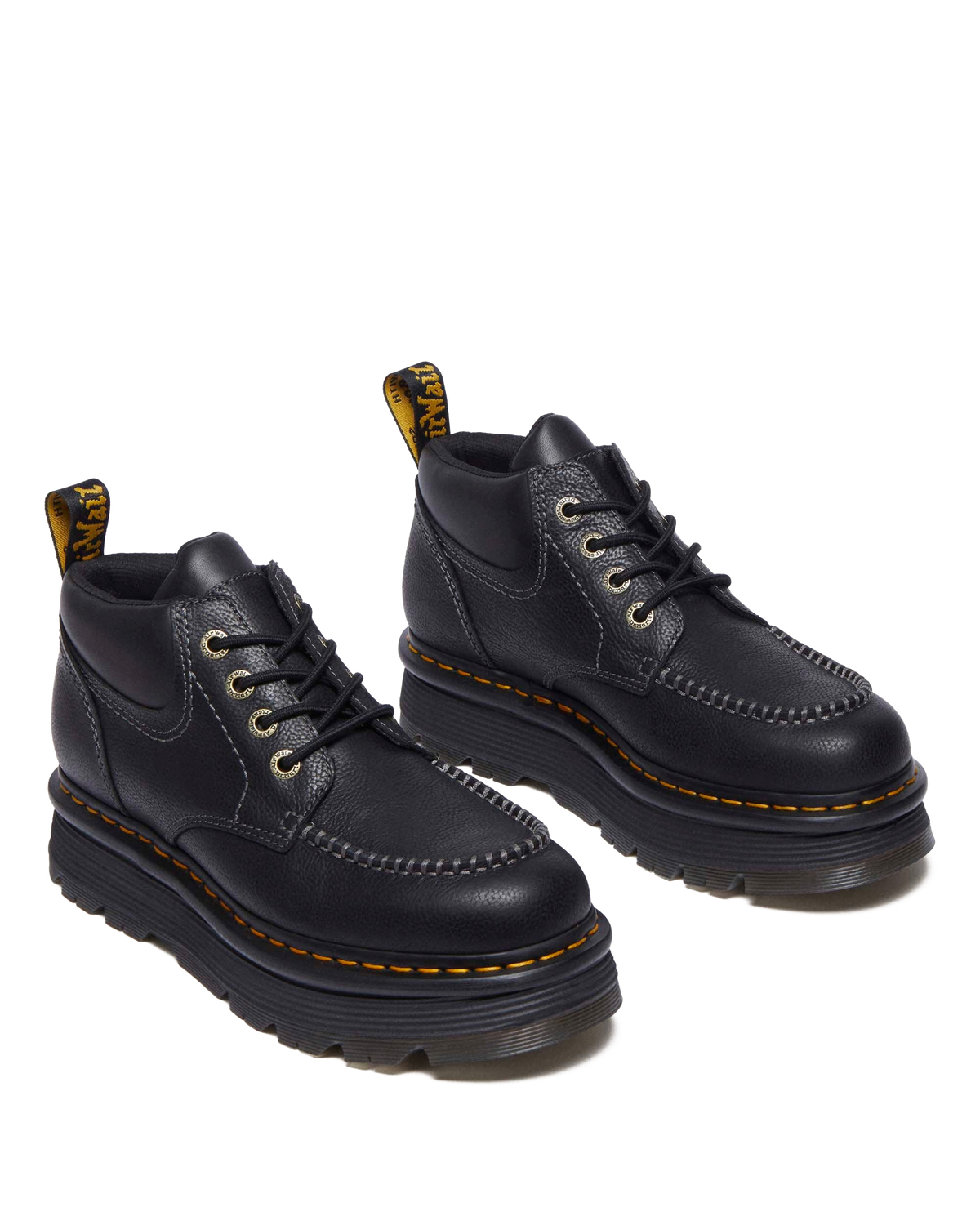 Zebzag Leather Casual 4-Eye Lace-Up Boots in Black