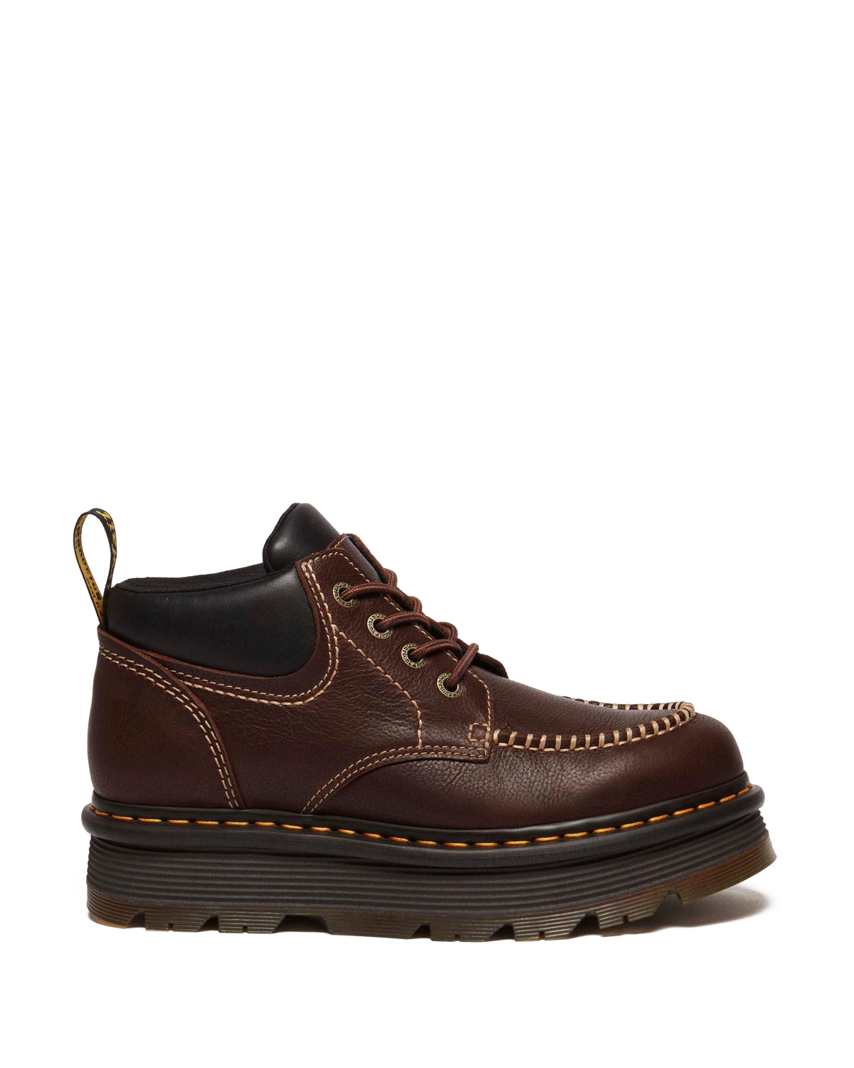 Zebzag Leather Casual 4-Eye Lace-Up Boots in Brown+Black