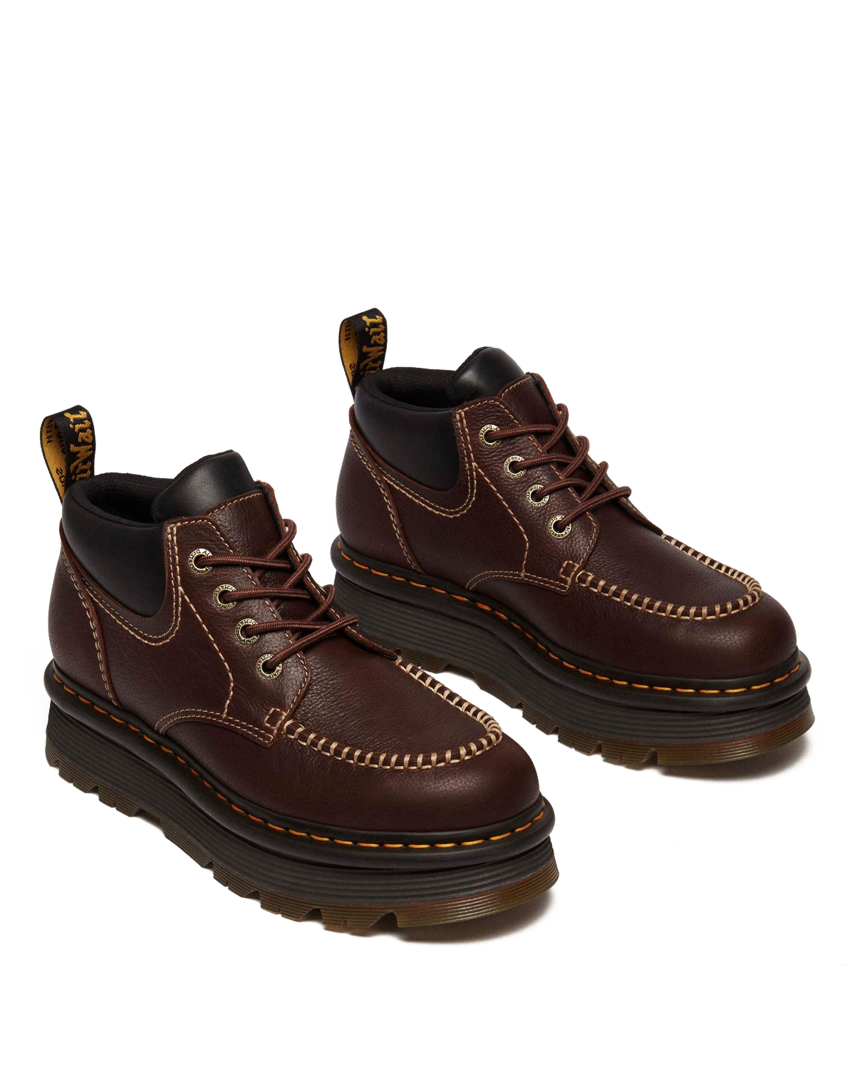 Zebzag Leather Casual 4-Eye Lace-Up Boots in Brown+Black