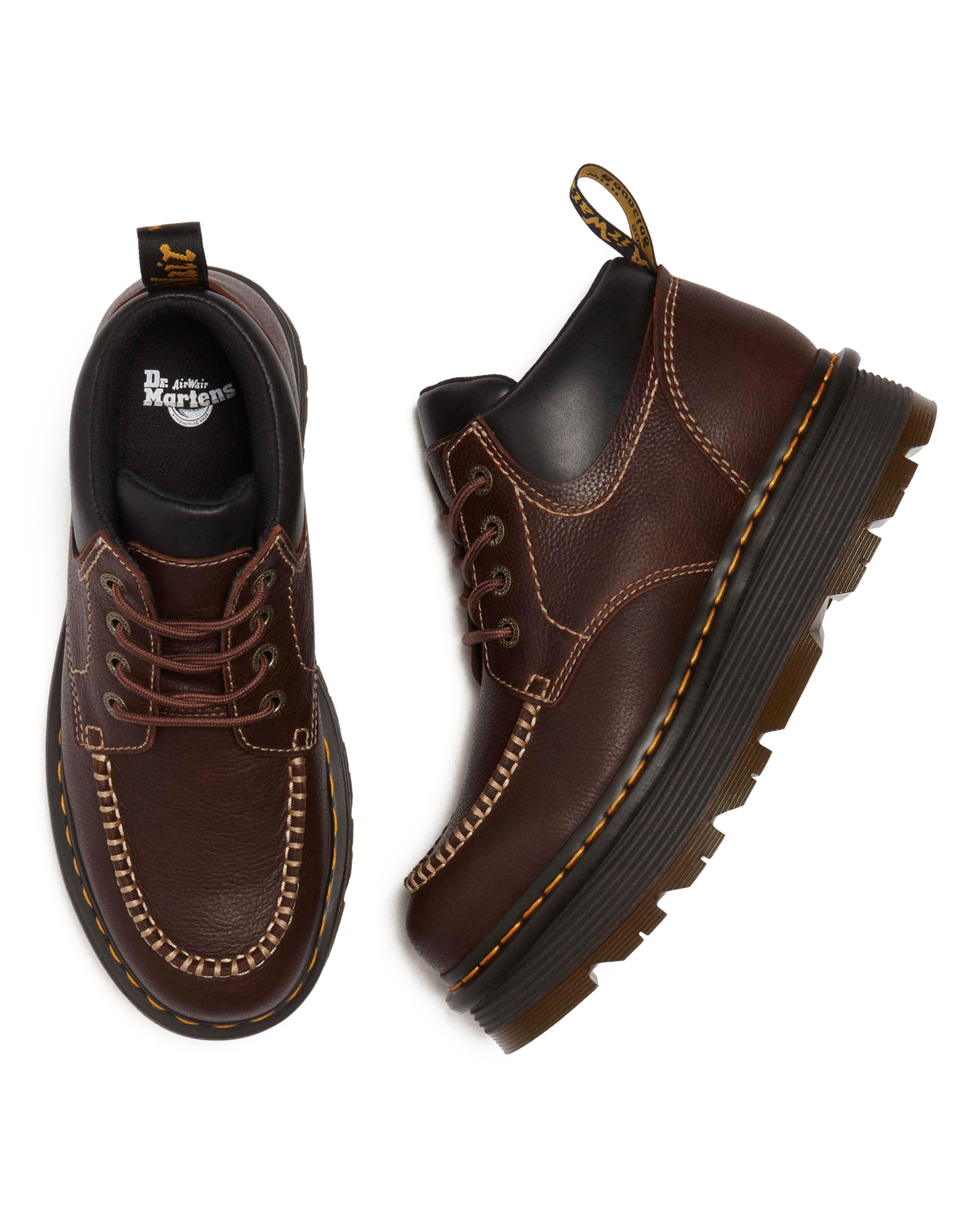 Zebzag Leather Casual 4-Eye Lace-Up Boots in Brown+Black