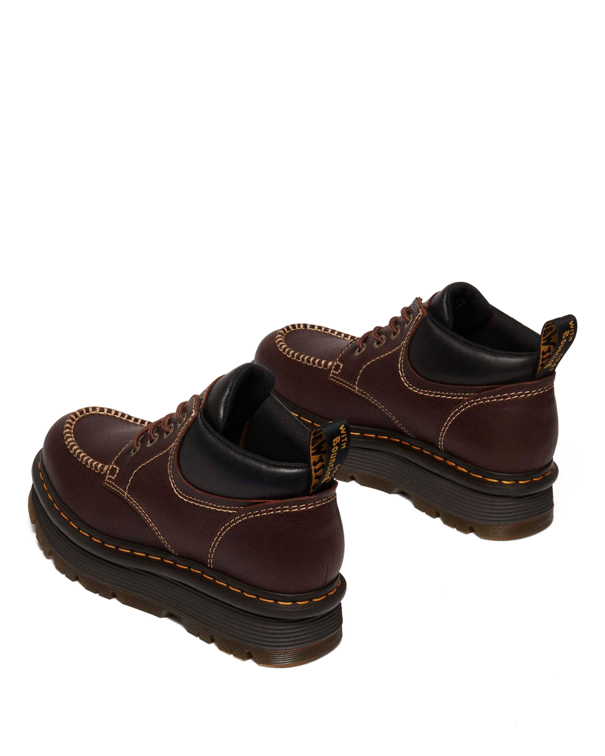 Zebzag Leather Casual 4-Eye Lace-Up Boots in Brown+Black