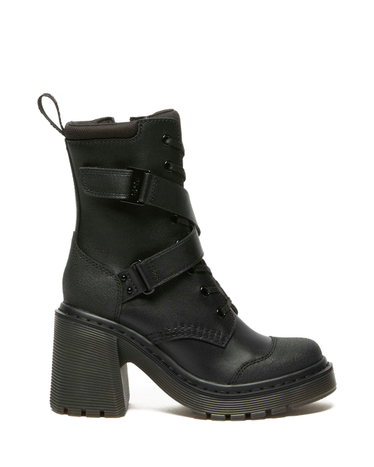 Chesney Tech Strap Eight Eye Heeled Boots in Black