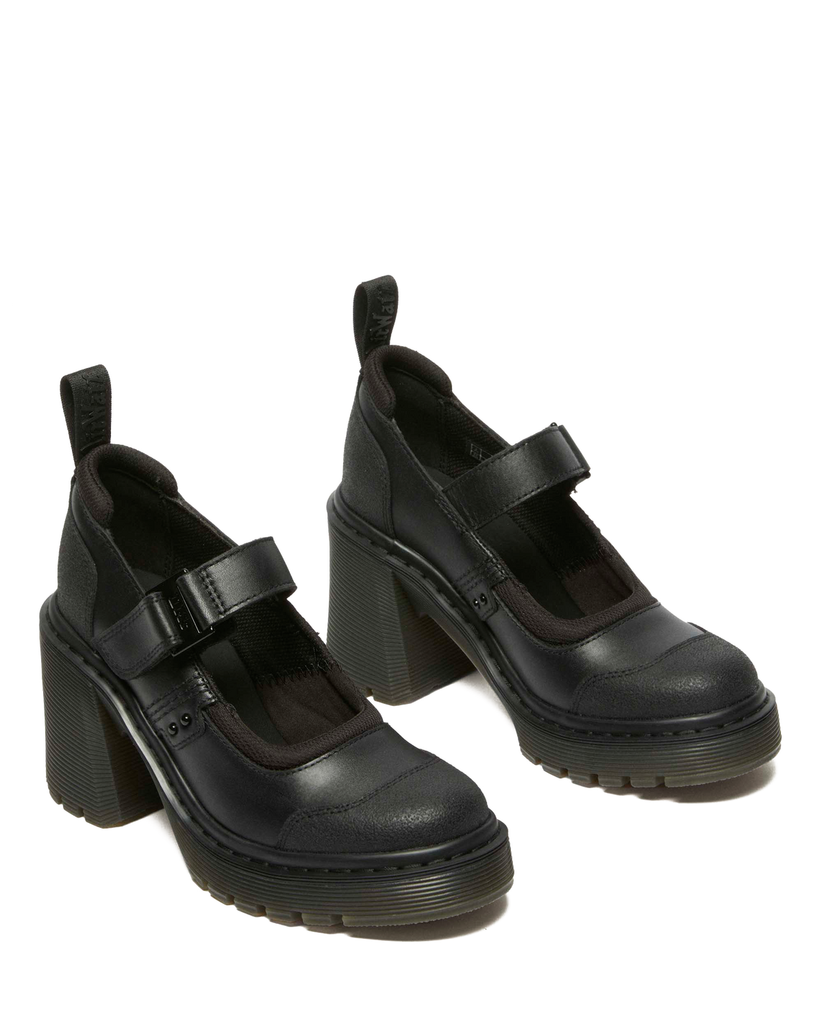 Eviee Tech Strap Mary Jane Heeled Shoes in Black