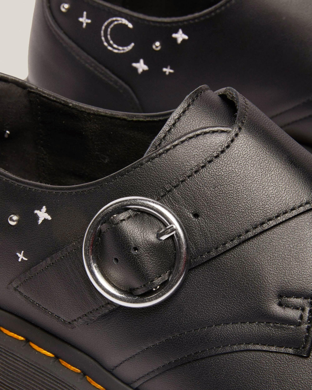 Monk Celestial Moth Leather Platform Shoes in Black