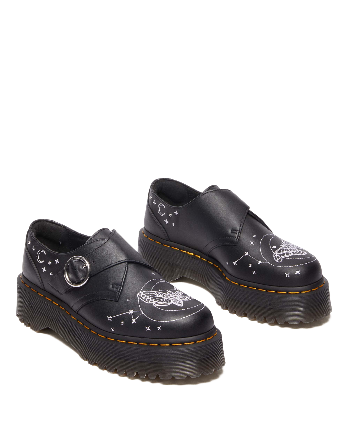 Monk Celestial Moth Leather Platform Shoes in Black