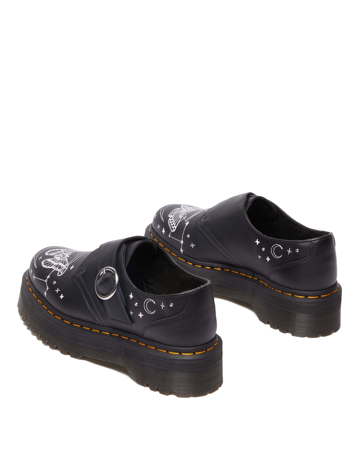 Monk Celestial Moth Leather Platform Shoes in Black
