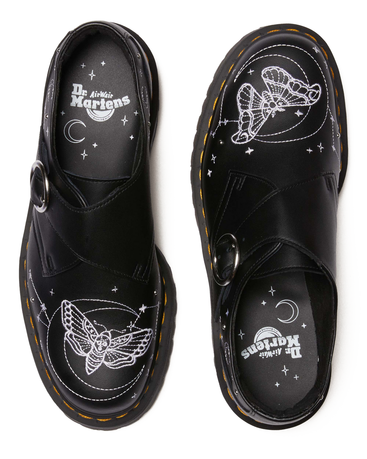 Monk Celestial Moth Leather Platform Shoes in Black