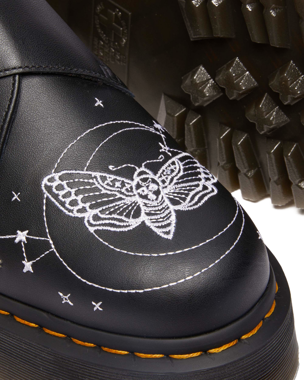 Monk Celestial Moth Leather Platform Shoes in Black