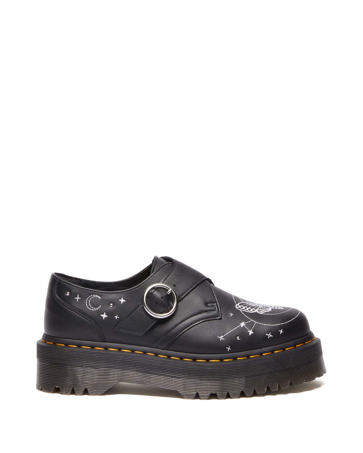 Monk Celestial Moth Leather Platform Shoes in Black