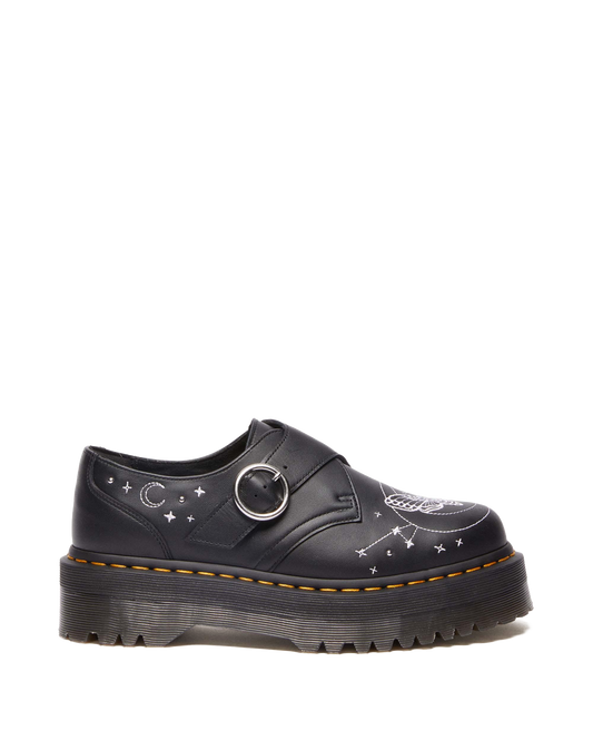 Monk Celestial Moth Leather Platform Shoes in Black