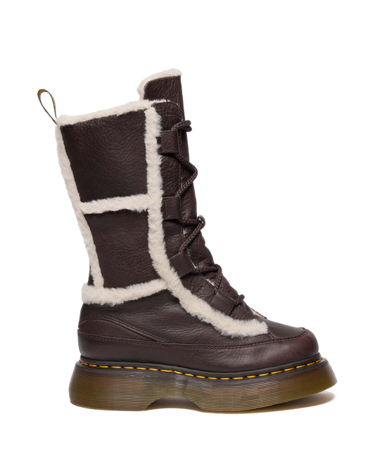 Buzz Lace Up Faux Fur Lined Grizzly Leather Boots in Dark Brown+natural