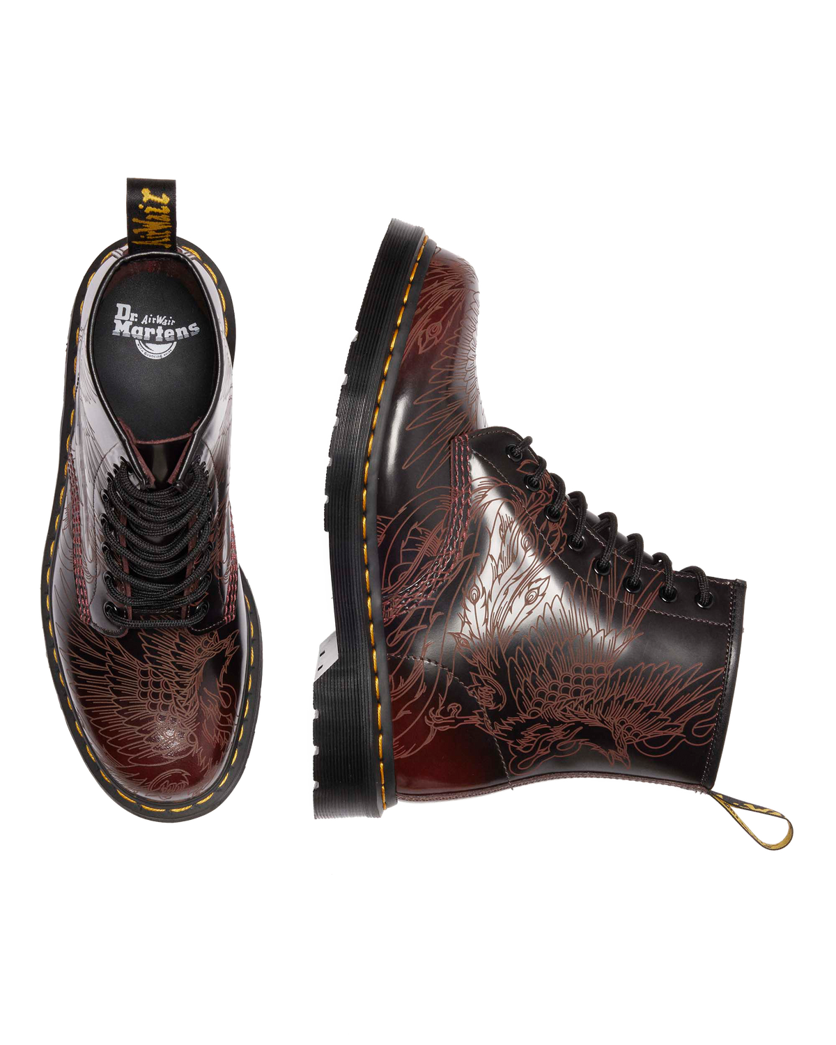 1460 PHOENIX ARCADIA RUB OFF LEATHER BOOTS in Cherry Red Arcadia
