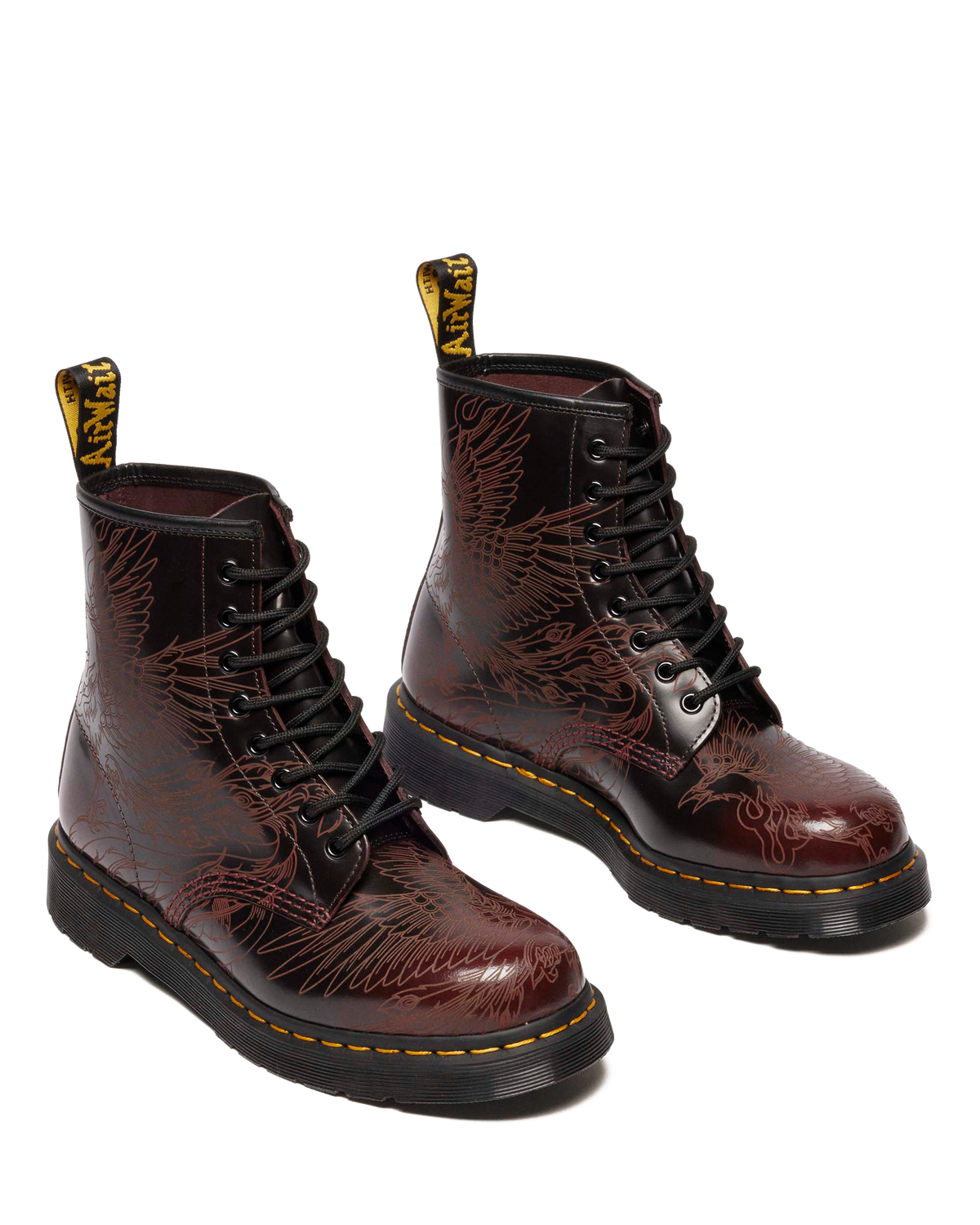1460 PHOENIX ARCADIA RUB OFF LEATHER BOOTS in Cherry Red Arcadia