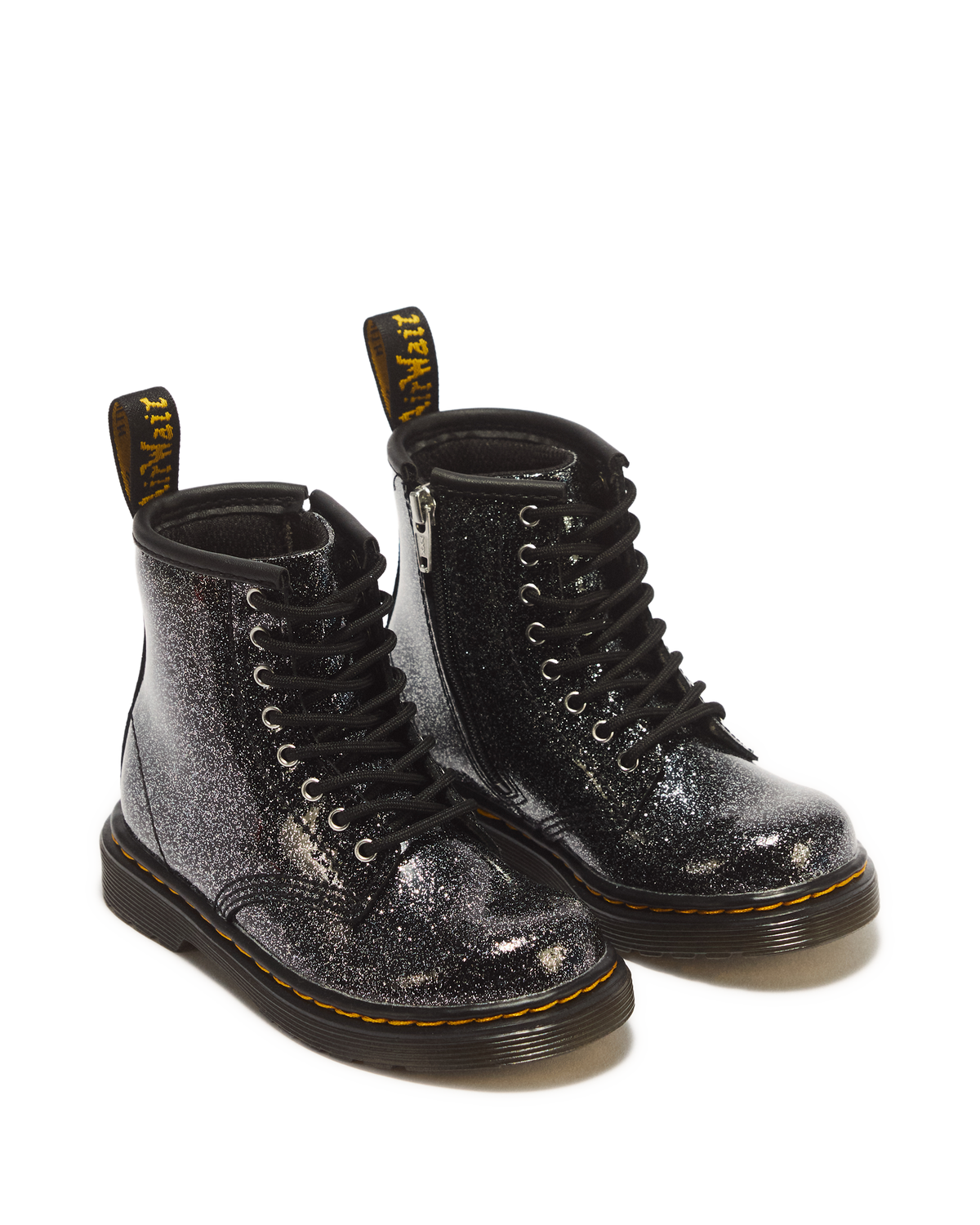 TODDLER 1460 GLITTER PATENT LEATHER  BOOTS in Black+silver