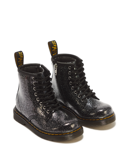 TODDLER 1460 GLITTER PATENT LEATHER  BOOTS in Black+silver
