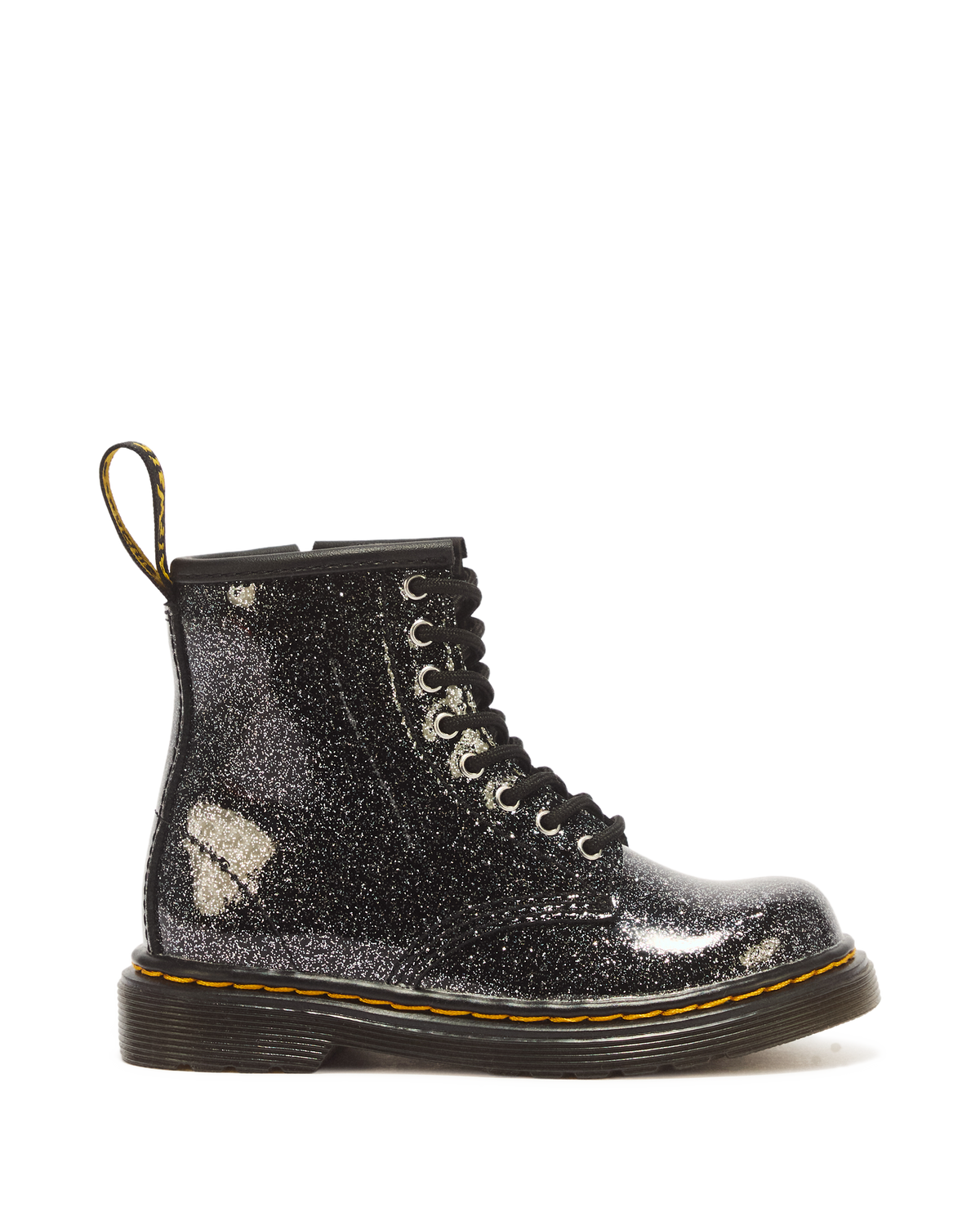 TODDLER 1460 GLITTER PATENT LEATHER  BOOTS in Black+silver