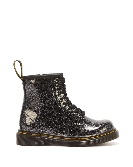 TODDLER 1460 GLITTER PATENT LEATHER  BOOTS in Black+silver