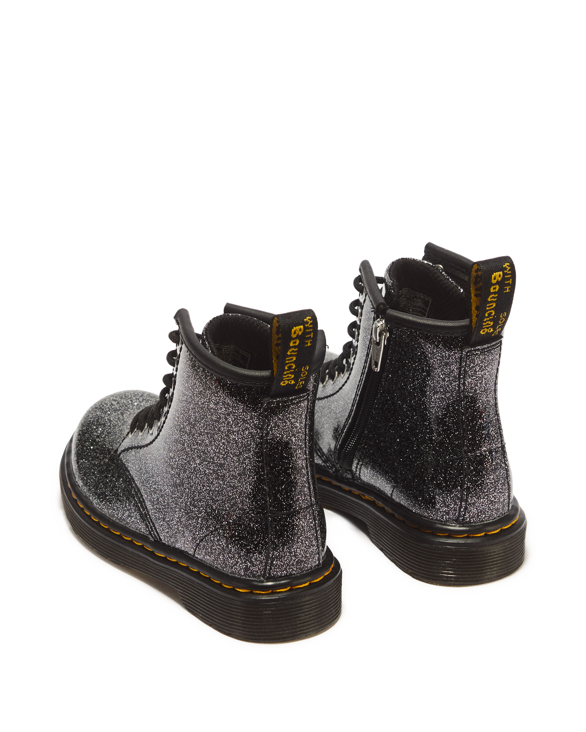 TODDLER 1460 GLITTER PATENT LEATHER  BOOTS in Black+silver