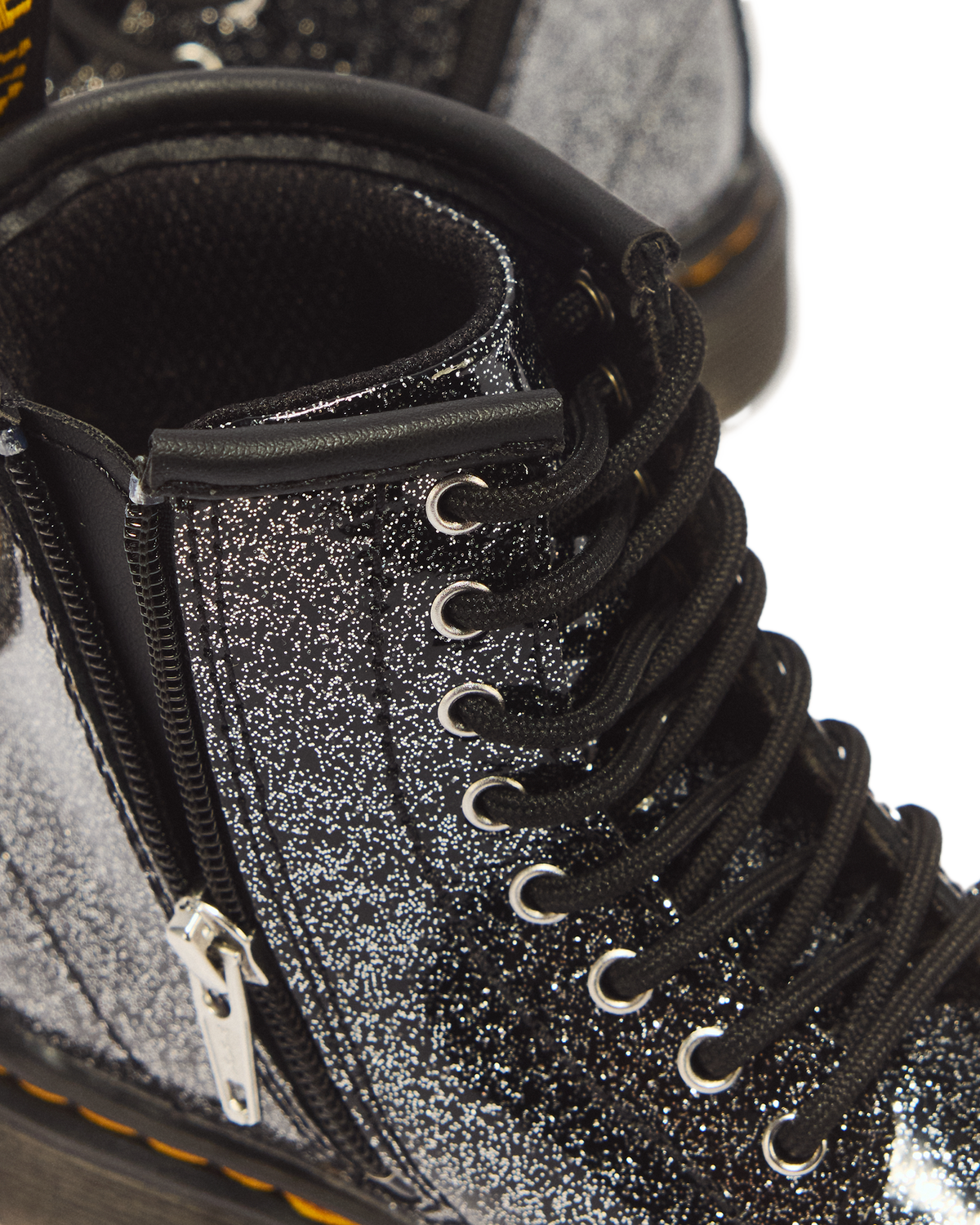 TODDLER 1460 GLITTER PATENT LEATHER  BOOTS in Black+silver