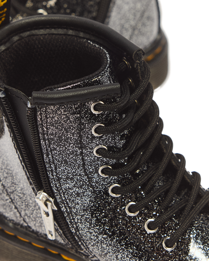 TODDLER 1460 GLITTER PATENT LEATHER  BOOTS in Black+silver