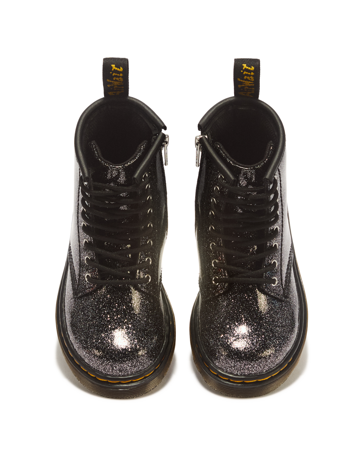 TODDLER 1460 GLITTER PATENT LEATHER  BOOTS in Black+silver