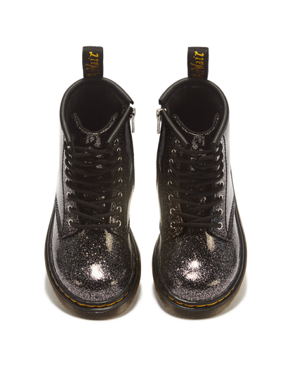 TODDLER 1460 GLITTER PATENT LEATHER  BOOTS in Black+silver