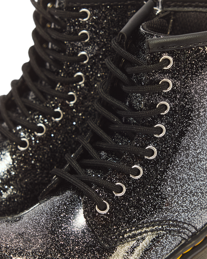 TODDLER 1460 GLITTER PATENT LEATHER  BOOTS in Black+silver