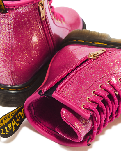 TODDLER 1460 GLITTER PATENT LEATHER  BOOTS in Fuchsia+silver+gold