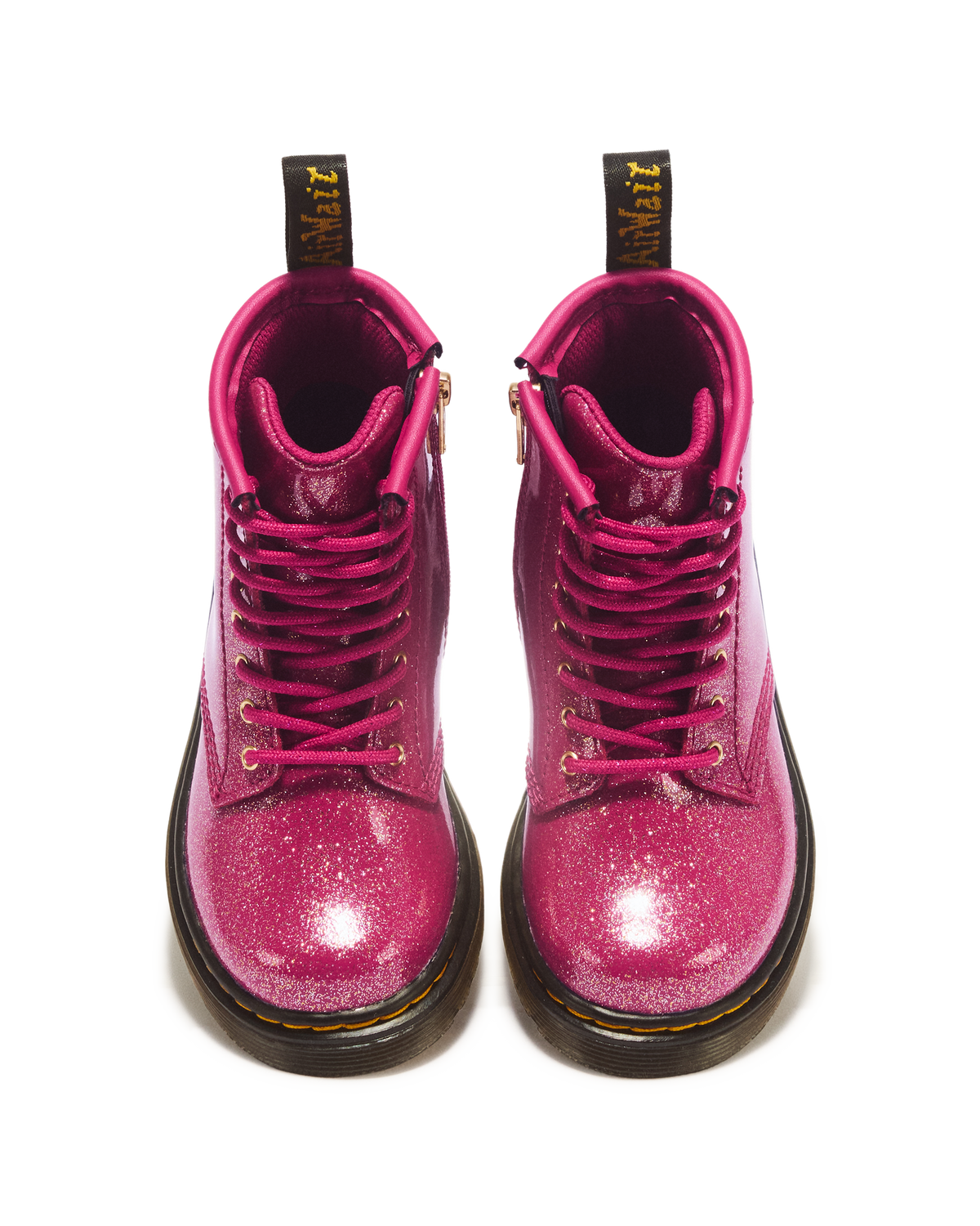 TODDLER 1460 GLITTER PATENT LEATHER  BOOTS in Fuchsia+silver+gold
