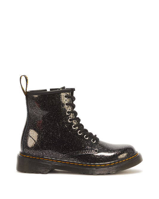 JUNIOR 1460 GLITTER PATENT LEATHER  BOOTS in Black+silver