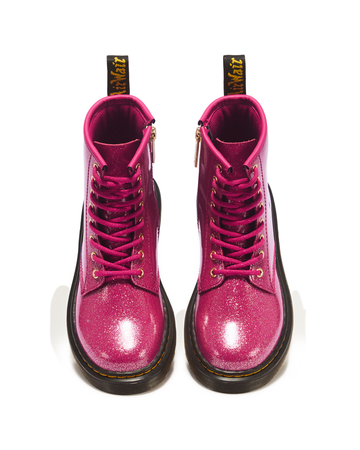 JUNIOR 1460 GLITTER PATENT LEATHER  BOOTS in Fuchsia+silver+gold