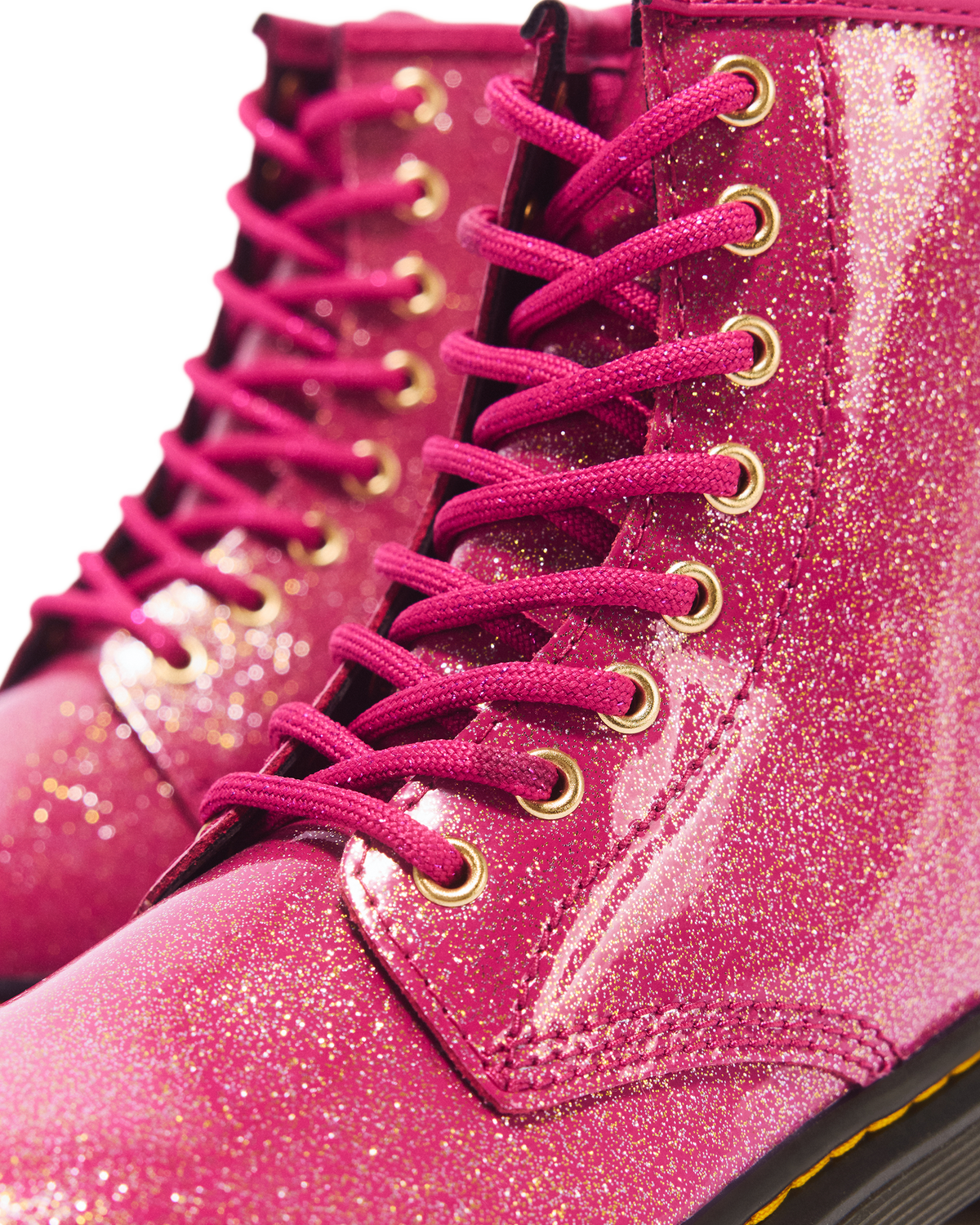 JUNIOR 1460 GLITTER PATENT LEATHER  BOOTS in Fuchsia+silver+gold
