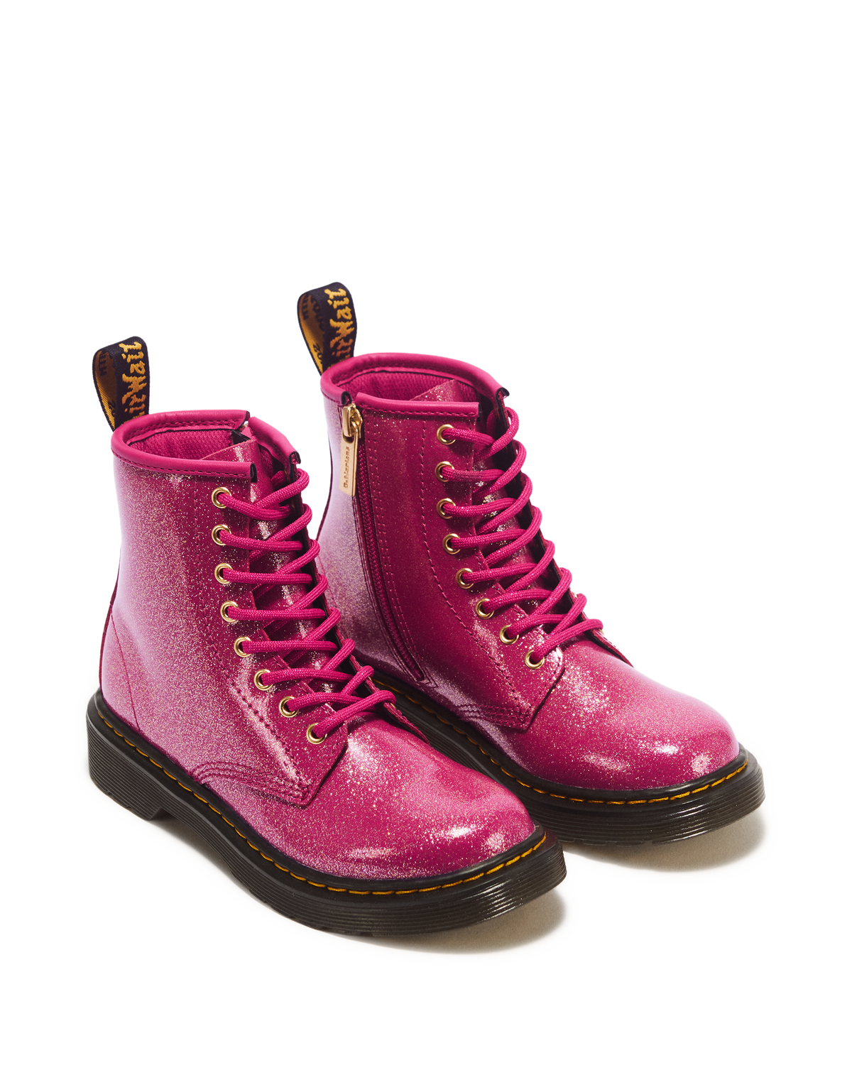 JUNIOR 1460 GLITTER PATENT LEATHER  BOOTS in Fuchsia+silver+gold
