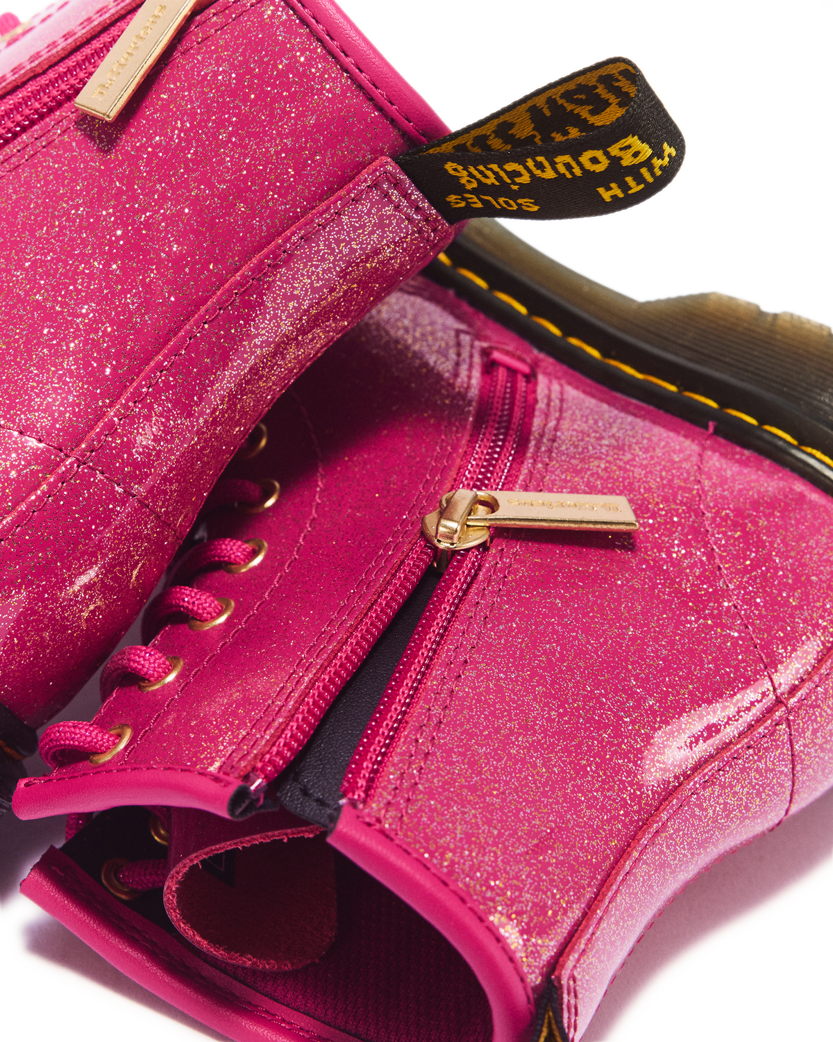 JUNIOR 1460 GLITTER PATENT LEATHER  BOOTS in Fuchsia+silver+gold
