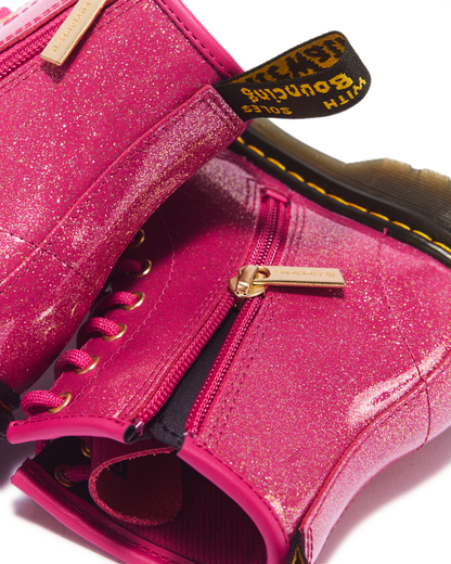 JUNIOR 1460 GLITTER PATENT LEATHER  BOOTS in Fuchsia+silver+gold