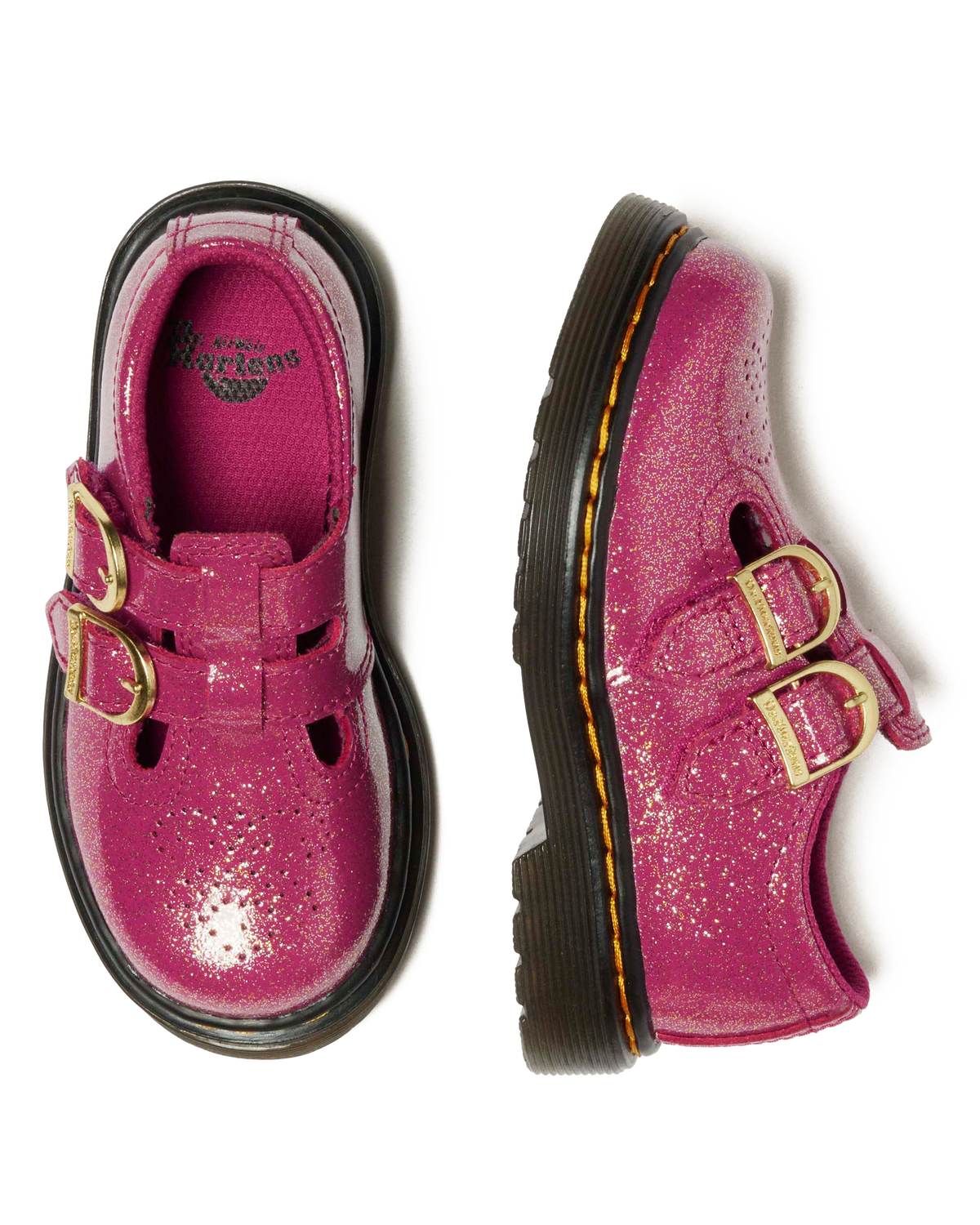 TODDLER 8065 GLITTER PATENT LEATHER  MARY JANE SHOES in Fuchsia+silver+gold