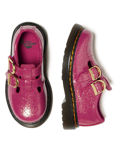 TODDLER 8065 GLITTER PATENT LEATHER  MARY JANE SHOES in Fuchsia+silver+gold
