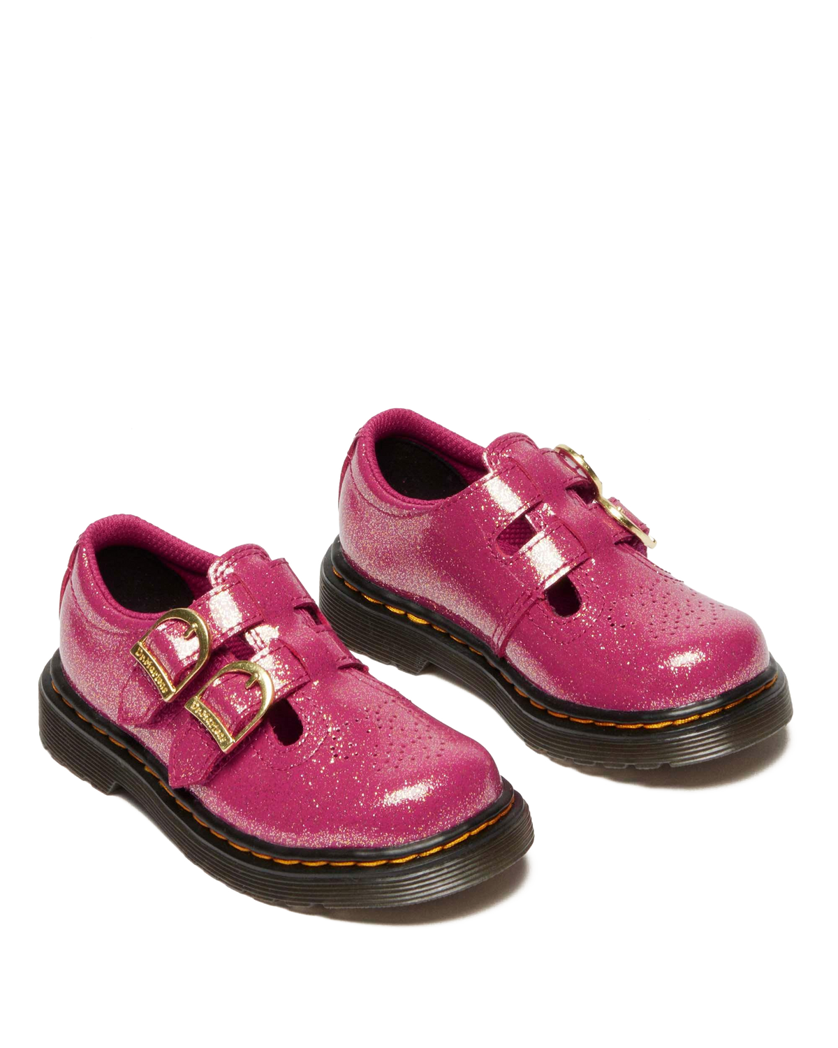 TODDLER 8065 GLITTER PATENT LEATHER  MARY JANE SHOES in Fuchsia+silver+gold
